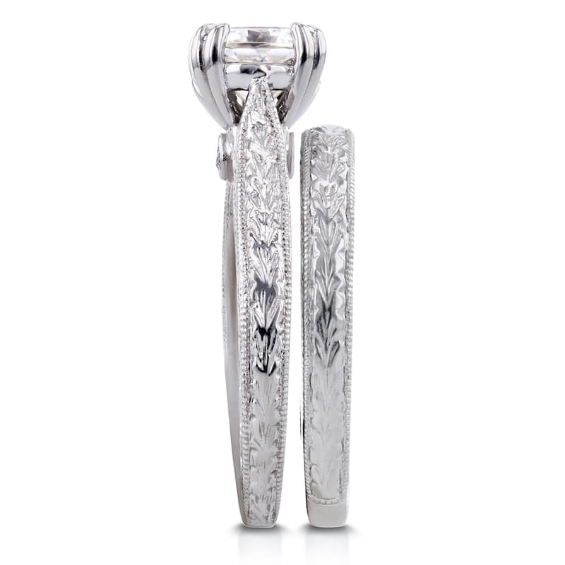 Annello by Kobelli 14k Gold 1ct Round Moissanite and Diamond Accent Cathedral Bridal Set (GH, I1-I2)