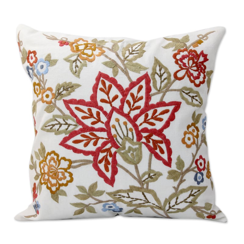 Handmade Pair of 2 Embroidered Cotton Cushion Covers, 'Jaipur Meadow' (India)