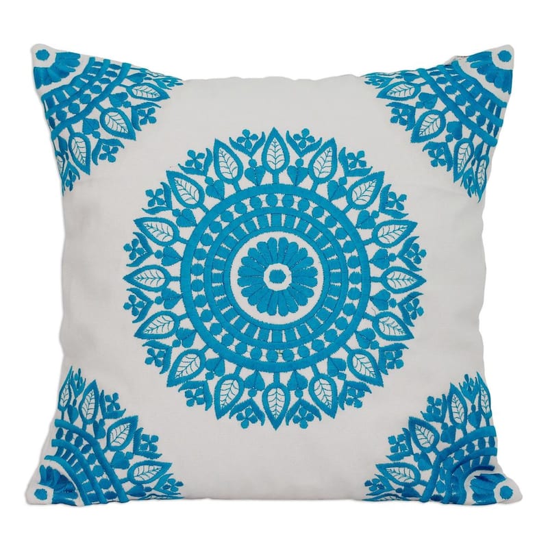 Handmade Cotton Pair of 2 Cushion Covers Cool Turquoise Mandalas (India)