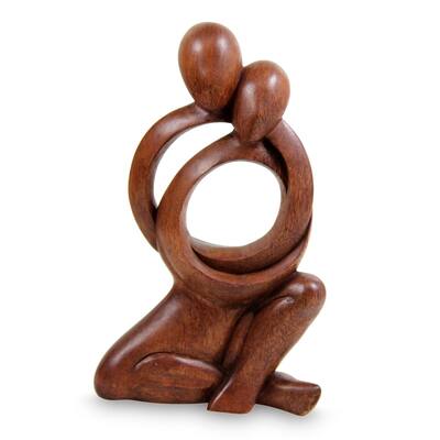 NOVICA Handmade Wood Statuette Together Forever (Indonesia) - 9.75" H x 6" W x 2" D