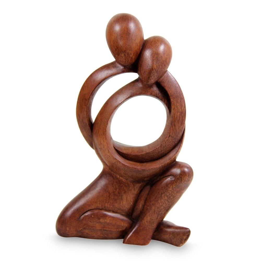NOVICA Handmade Wood Statuette Together Forever (Indonesia) - 9.75" H x 6" W x 2" D