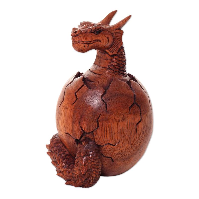 Handmade Wood Sculpture, 'Hatchling Dragon' (Indonesia)
