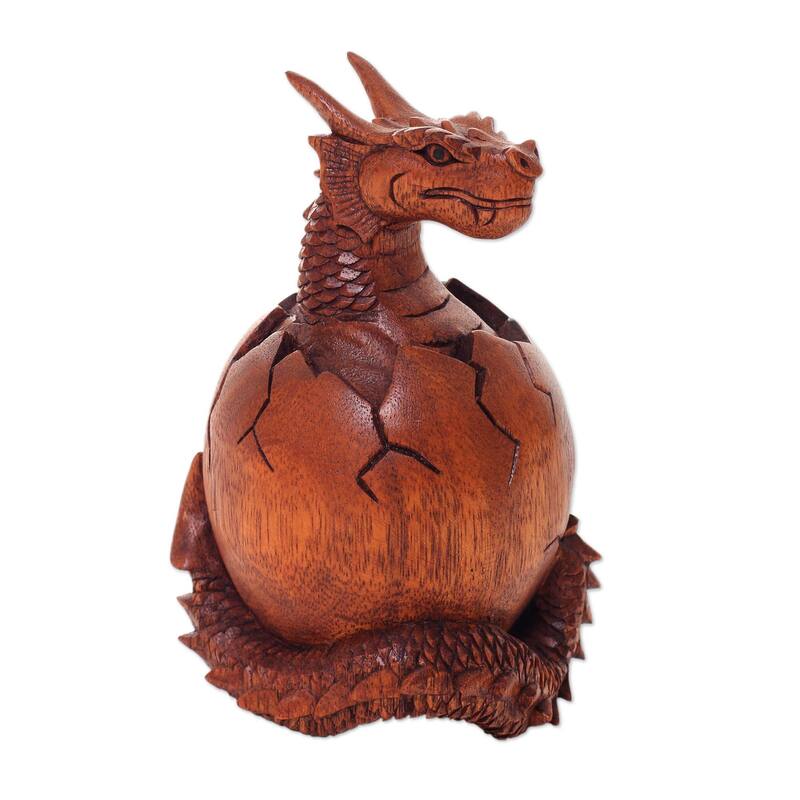 Handmade Wood Sculpture, 'Hatchling Dragon' (Indonesia)