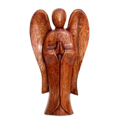 Handmade Angel Song of Peace Wood Sculpture (Indonesia) - 20 cm H x 11.5 cm W x 4 cm D