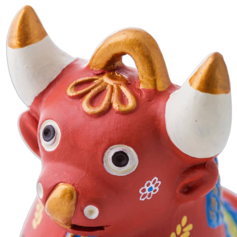Handmade Ceramic Statuette, 'Festive Pucara Bull' (Peru)