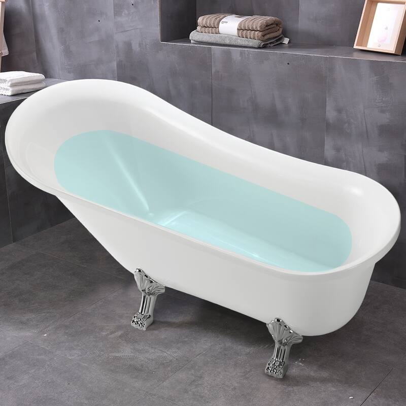 Vanity Art 68.9" Freestanding White Acrylic Bathtub Modern Stand Alone Soaking Tub with Polished Chrome & Pop-up Drain