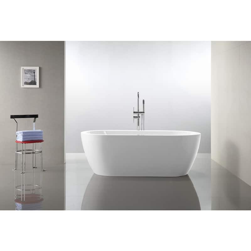 Vanity Art 67.7" Freestanding Acrylic Bathtub Modern Stand Alone Soaking Tub with Chrome Finish Easy to Install & Pop-up Drain