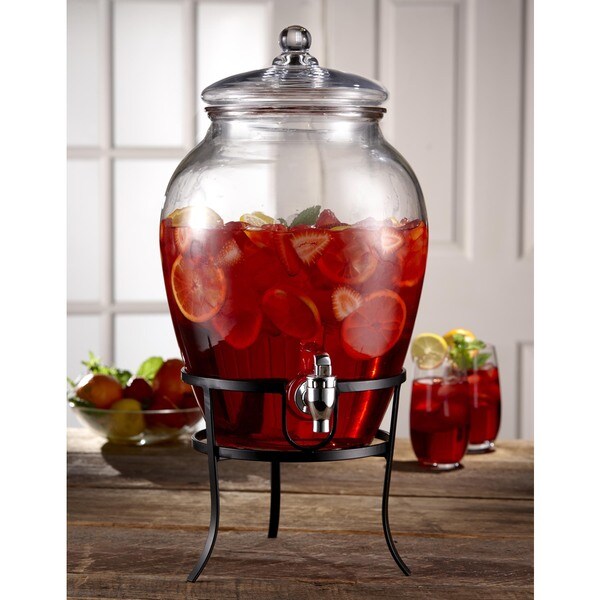 Style Setter Soho Glass 338oz Beverage Dispenser With Metal Rack
