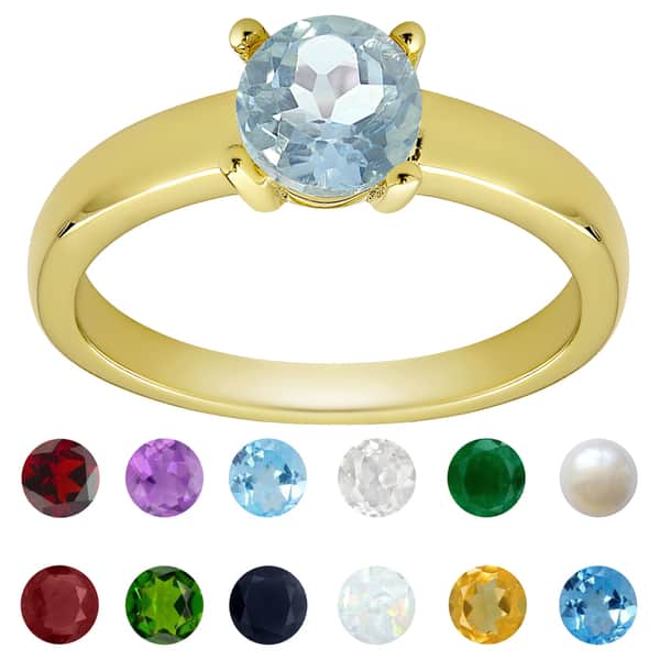 slide 1 of 14, Dolce Giavonna Gold Overlay Gemstone Birthstone Solitaire Ring