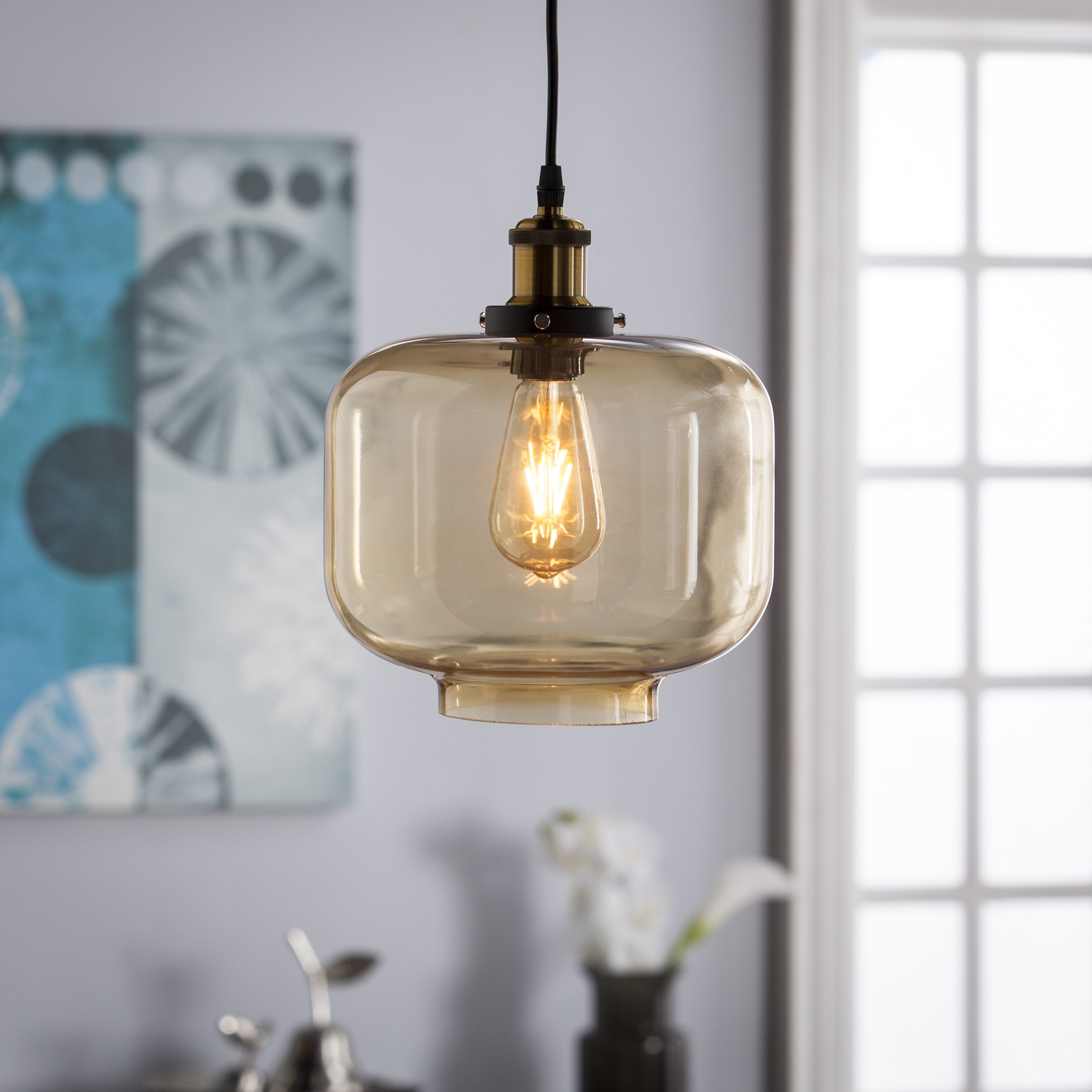 Shop Marimore Colored Glass Pendant Light Amber Overstock
