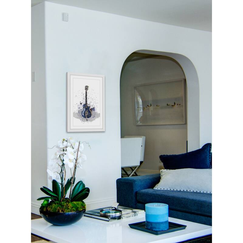 Marmont Hill - 'Guitare Bleue Sans Texte' by Marie-Eve Pharand Framed Painting Print - Multi-Color
