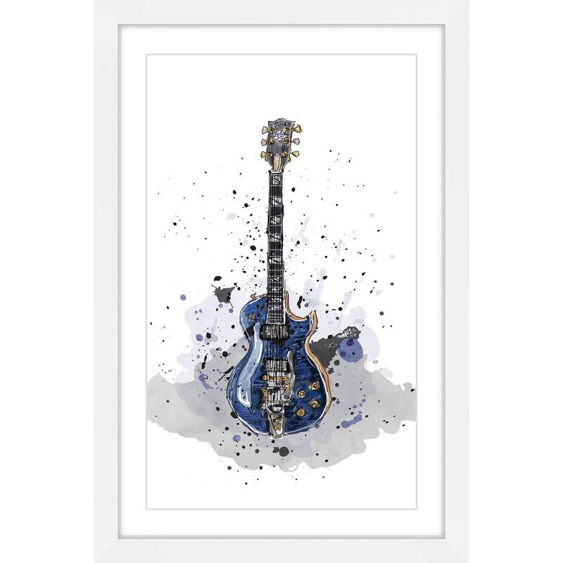 Marmont Hill - 'Guitare Bleue Sans Texte' by Marie-Eve Pharand Framed Painting Print - Multi-Color
