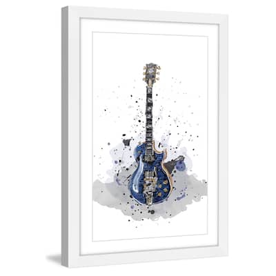 Marmont Hill - 'Guitare Bleue Sans Texte' by Marie-Eve Pharand Framed Painting Print - Multi-Color