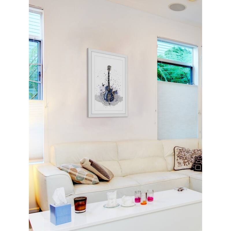 Marmont Hill - 'Guitare Bleue Sans Texte' by Marie-Eve Pharand Framed Painting Print - Multi-Color