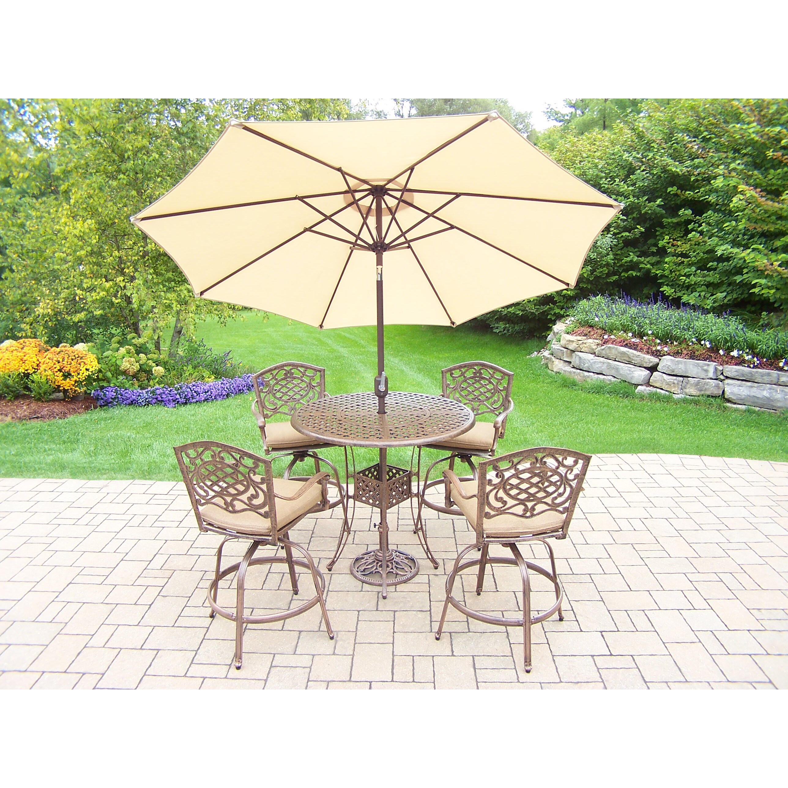 Shop Grand Dakota 7 Piece Bar Set With Beige Umbrella On Sale Overstock 13549889