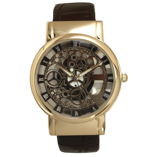 Olivia Pratt Unique Skeleton Leather Bangle Watch