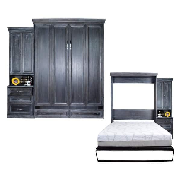 Queen Venice Matrix Murphy Bed with One Pier Cabinet in Black Wash ...