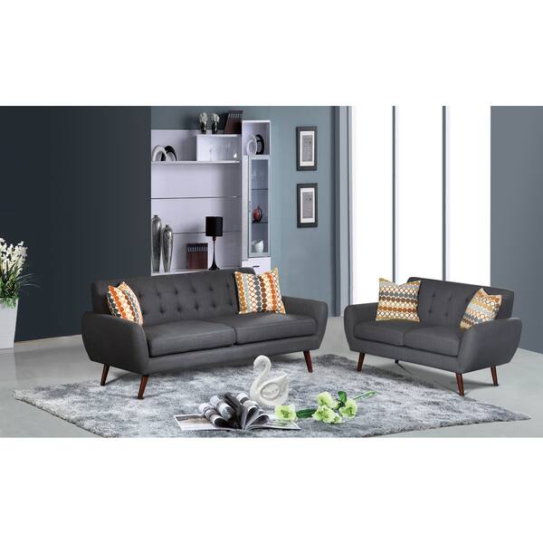 Alayna 2 Pc Linen Mid Century Living Room Sofa Set