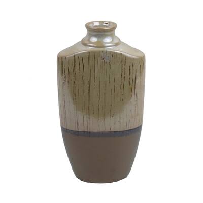 FireFly Brown and Light Brown Glossy Ceramic 5.5-inch x 2.75-inch x 12.25-inch Vase