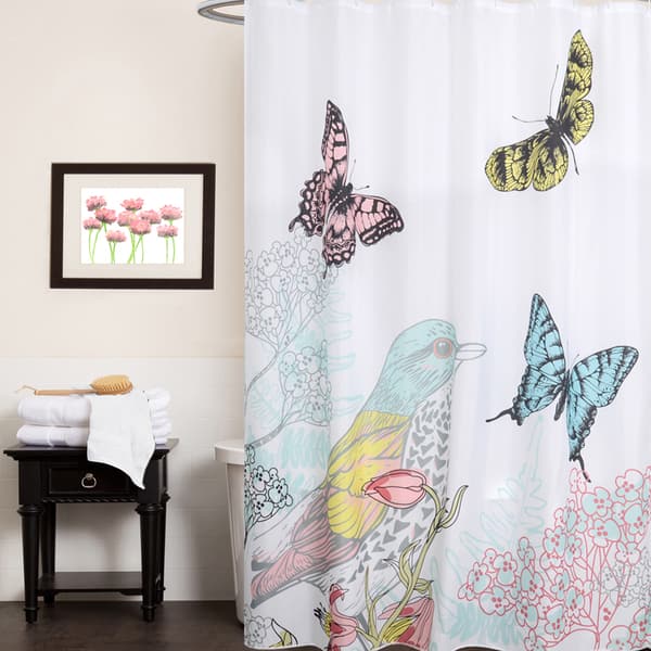 Shop Fabric Shower Curtain With Colorful Bird And Butterfly Print
