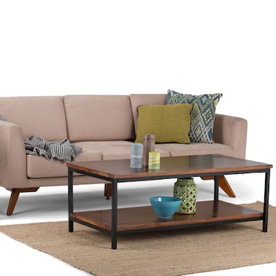 WYNDENHALL Rhonda SOLID MANGO WOOD and Metal 48 inch Wide Rectangle Industrial Coffee Table in Dark Cognac Brown