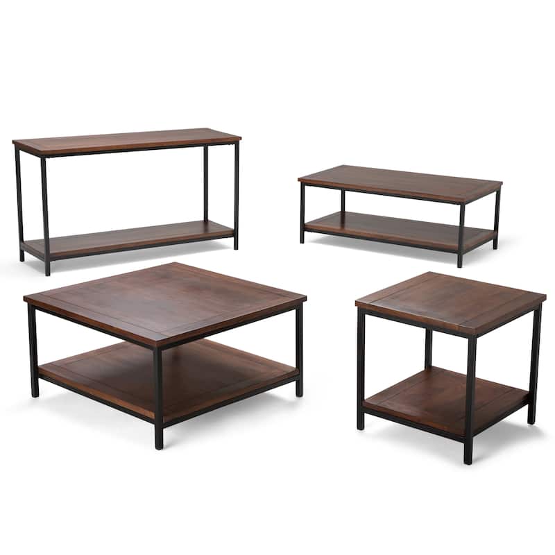 WYNDENHALL Rhonda SOLID MANGO WOOD and Metal 48 inch Wide Rectangle Industrial Coffee Table in Dark Cognac Brown