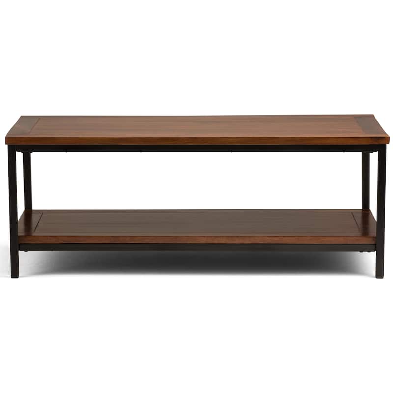 WYNDENHALL Rhonda SOLID MANGO WOOD and Metal 48 inch Wide Rectangle Industrial Coffee Table in Dark Cognac Brown