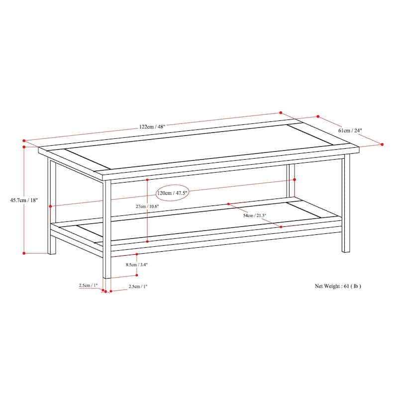 WYNDENHALL Rhonda SOLID MANGO WOOD and Metal 48 inch Wide Rectangle Industrial Coffee Table in Dark Cognac Brown