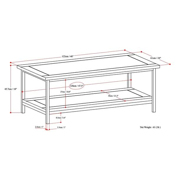 48 Rhonda Solid Mango Wood Coffee Table Dark Cognac Brown - WyndenHall