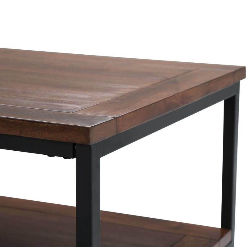 WYNDENHALL Rhonda SOLID MANGO WOOD and Metal 48 inch Wide Rectangle Industrial Coffee Table in Dark Cognac Brown