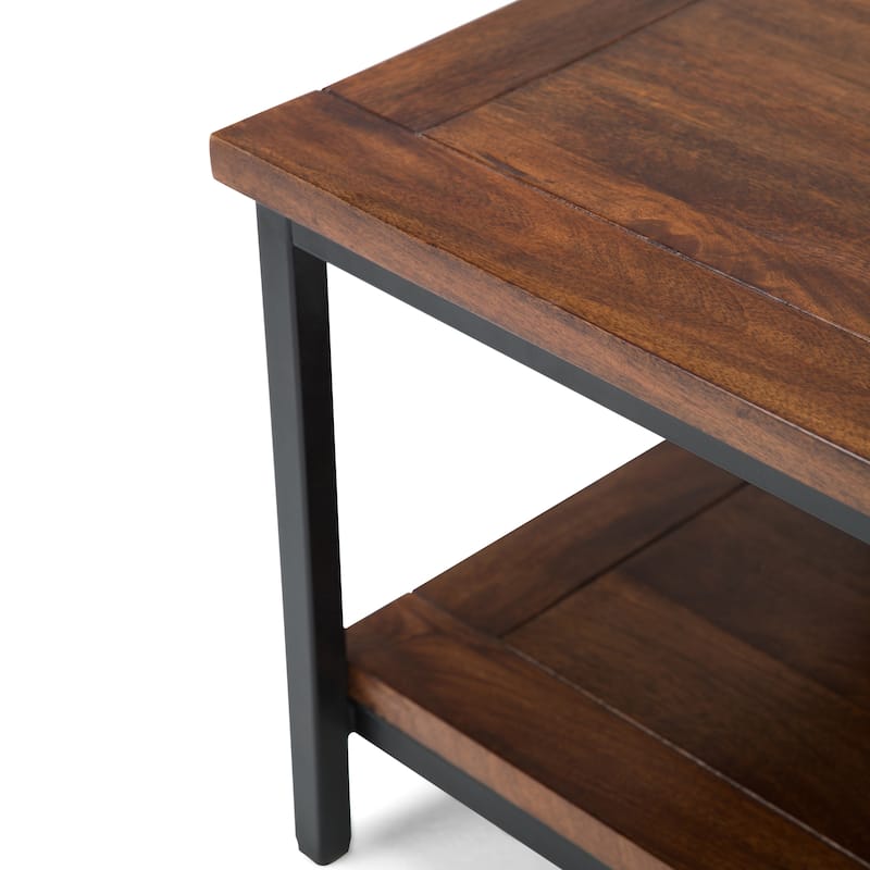 WYNDENHALL Rhonda SOLID MANGO WOOD and Metal 48 inch Wide Rectangle Industrial Coffee Table in Dark Cognac Brown