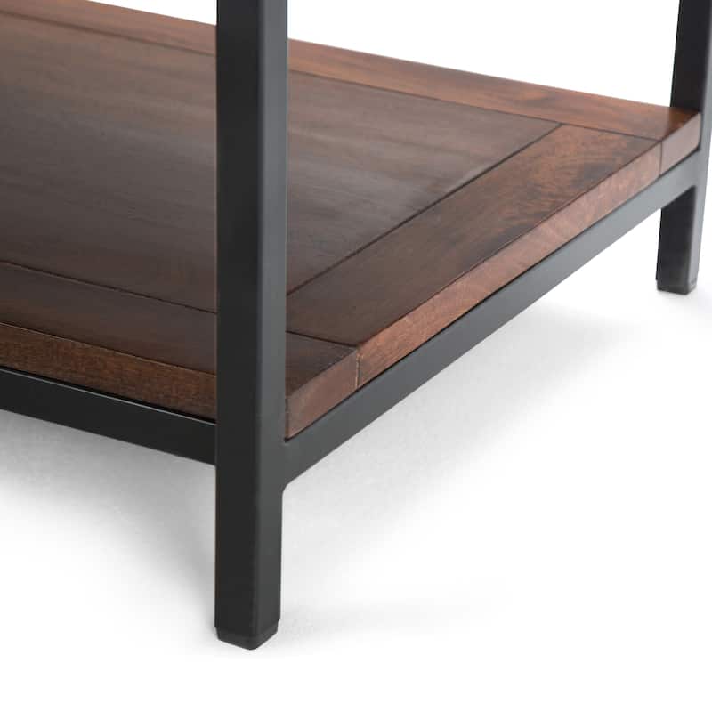 WYNDENHALL Rhonda SOLID MANGO WOOD and Metal 48 inch Wide Rectangle Industrial Coffee Table in Dark Cognac Brown
