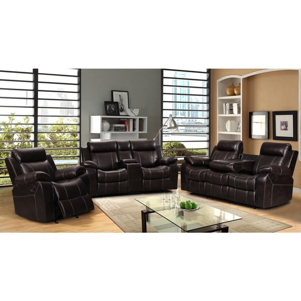 Sherry Dark Brown Leather Air 3 Pc Reclining Sofa Set And Sherry Dark Brown Leather Air 3 Pc Reclining Sofa Set And Rocking Chair