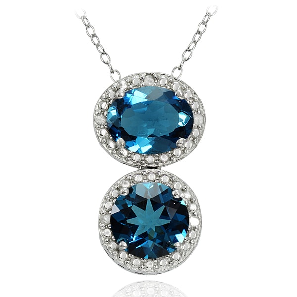 Glitzy Rocks Sterling Silver 4ct TGW London Blue and Diamond Two Stone Friendship Necklace