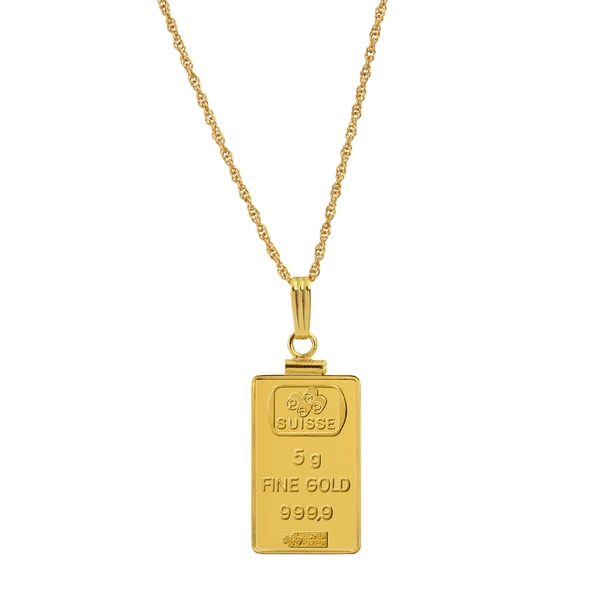 5 Gram Gold Ingot Pendant Necklace