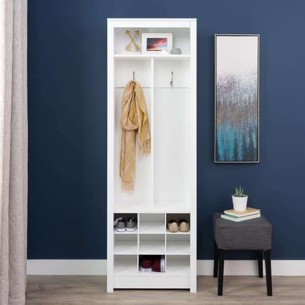 slide 1 of 4, Winslow White Entryway Organizer with Shoe Storage