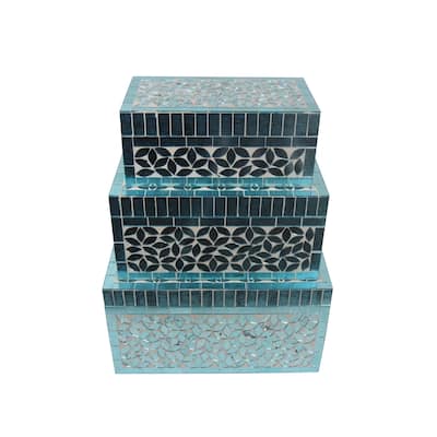 FireFly Rectangular Turquoise Mosaic Jewelry Box (Set of 3)
