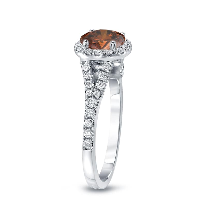 14k Gold Round 1 1/2ct TDW Brown Diamond Halo Engagement Ring by Auriya