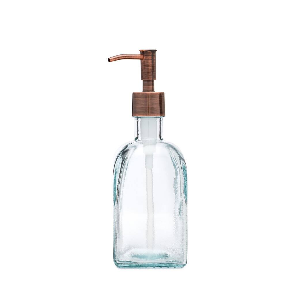 RAIL19 Bungalow Recycled Glass Soap Dispenser w/ Copper Rustic Pump