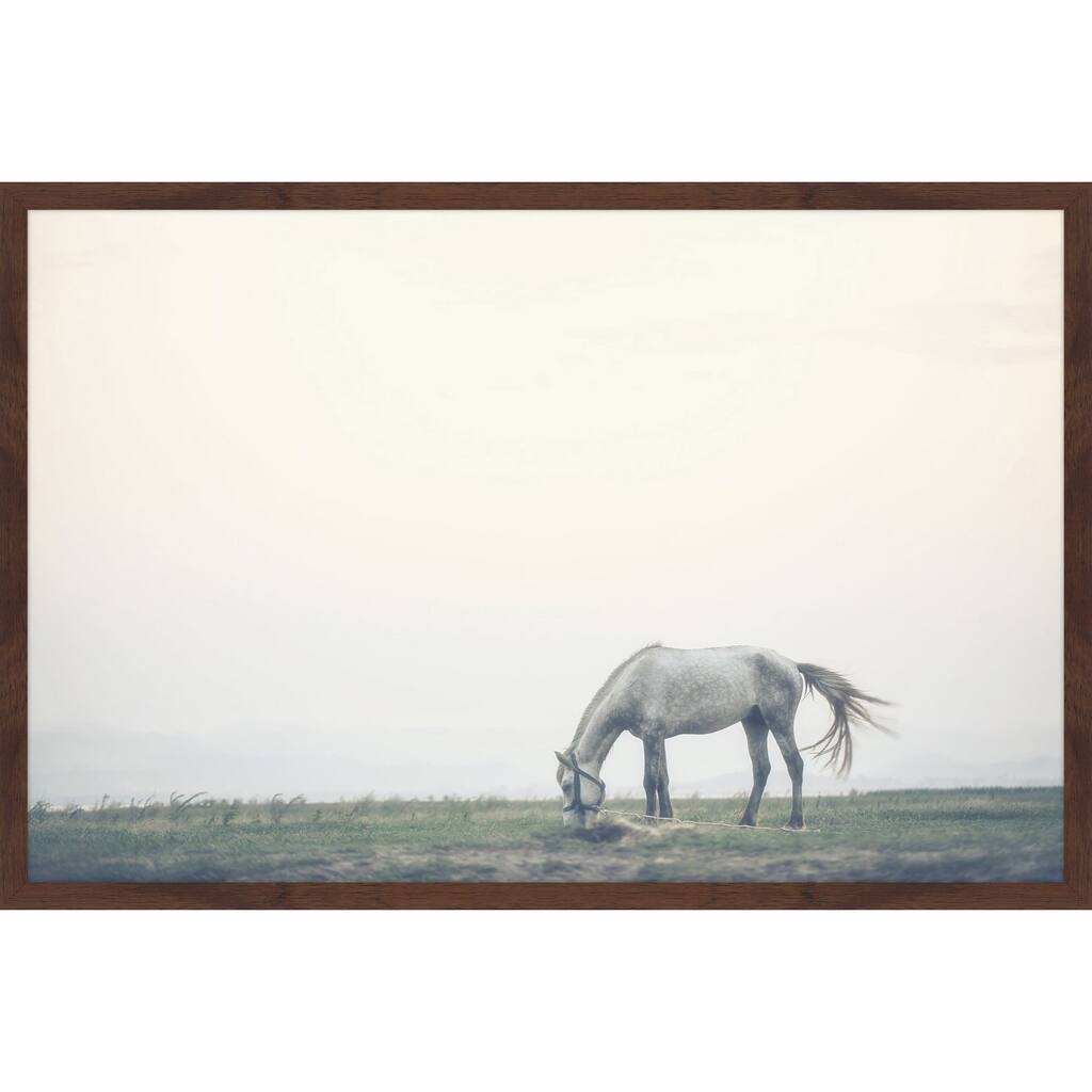 Marmont Hill - 'Lone Horse Grazing' Framed Painting Print - Multi-Color