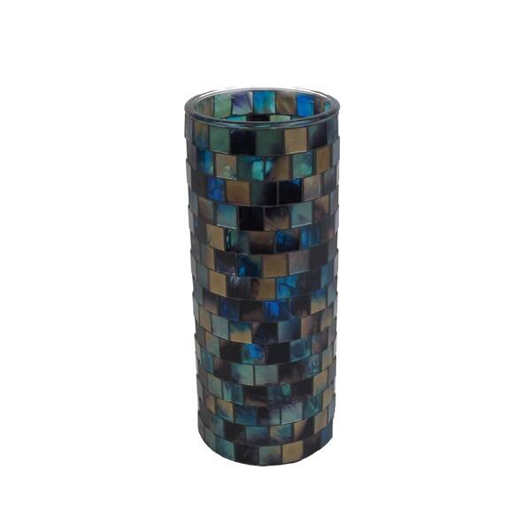 Shop Blue Sky Blue And Beige Glass Mosaic Vase Overstock