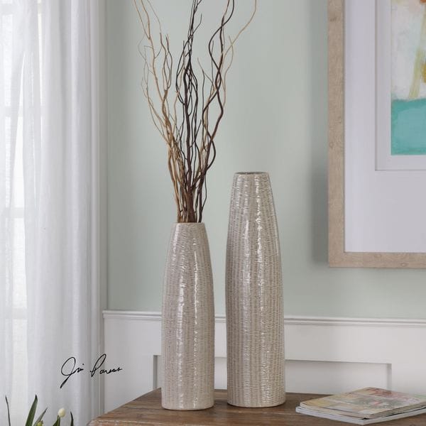 slide 2 of 2, Uttermost Sara Textured Ceramic Vases (Set of 2)