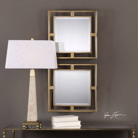 Uttermost Allick Gold Square Mirrors (Set of 2) - Antique Silver - 18x18x2.5