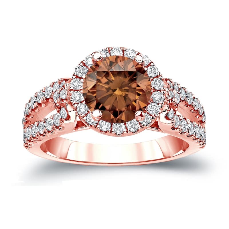 Auriya 1 1/2ctw Round Brown Diamond Halo Engagement Ring 14k Gold