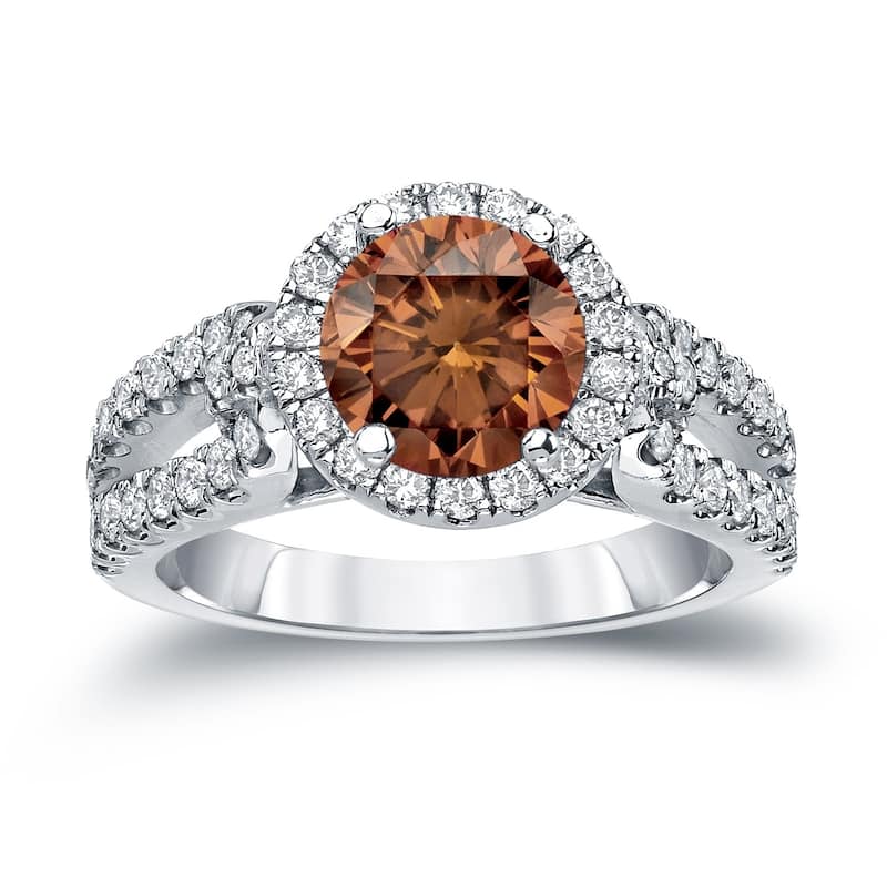 Auriya 1 1/2ctw Round Brown Diamond Halo Engagement Ring 14k Gold