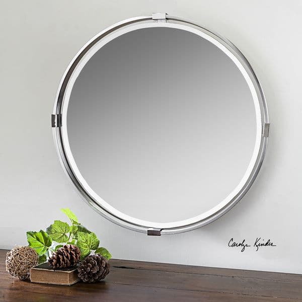 slide 2 of 2, Uttermost Tazlina Brushed Nickel Round Mirror - 29.5x29.5x2