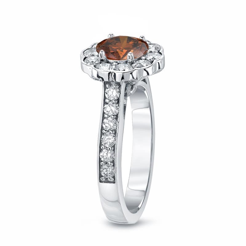 14k Gold Round 1 3/4ct TDW Brown Diamond Halo Engagement Ring by Auriya