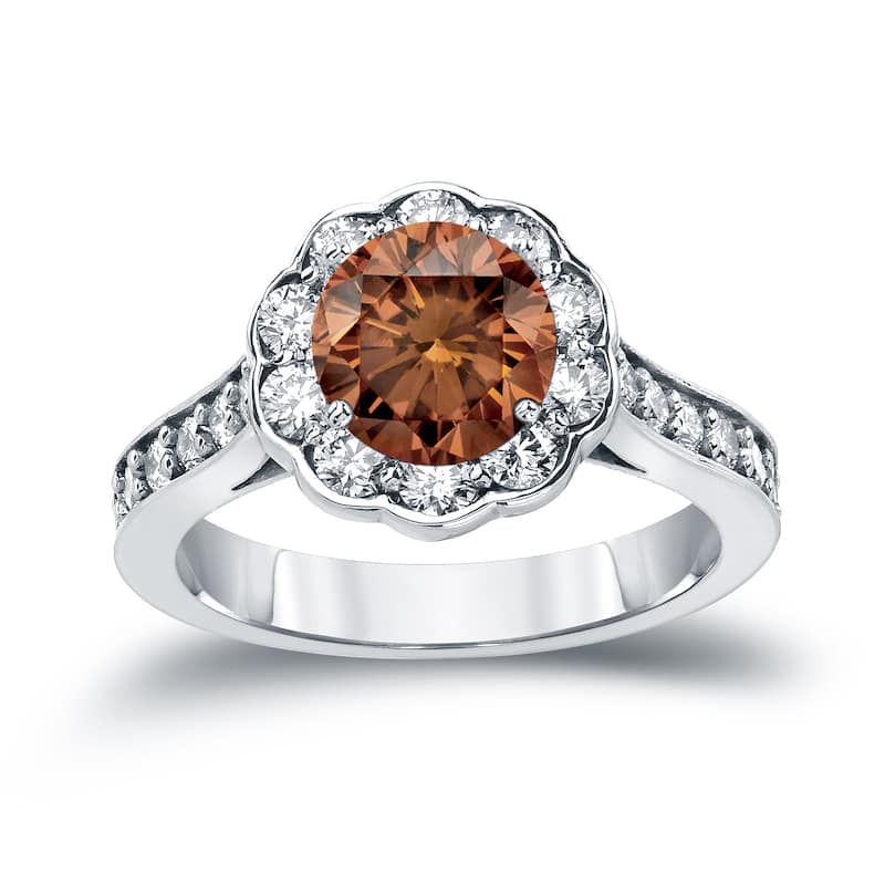 14k Gold Round 1 3/4ct TDW Brown Diamond Halo Engagement Ring by Auriya