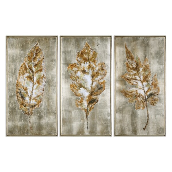 Shop Uttermost Champagne Leaves Modern Art (Set of 3) - Overstock