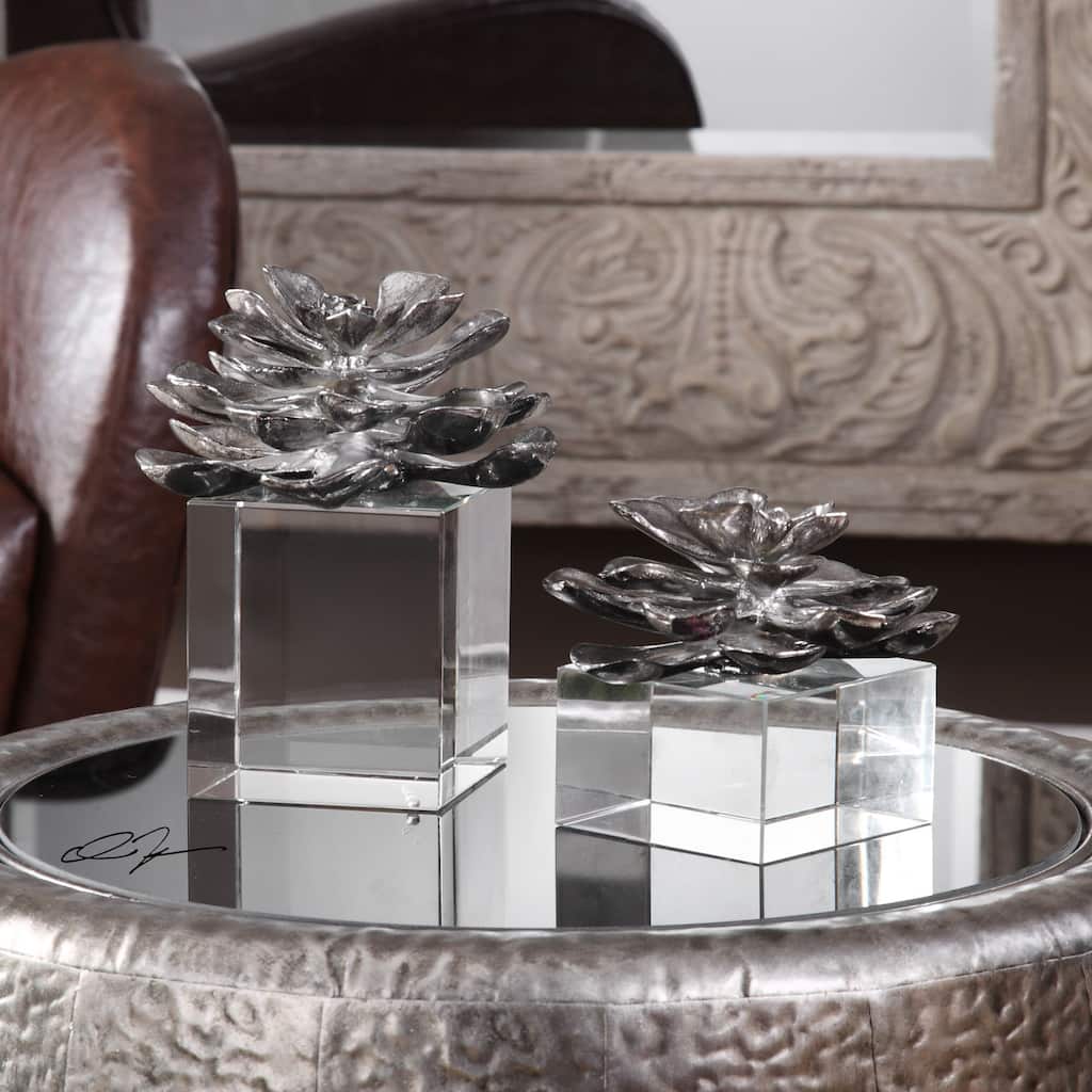 Uttermost Indian Lotus Metallic Silver Flowers (Set of 2)